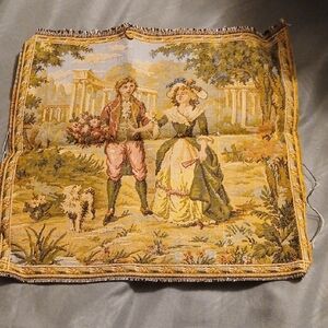Charming Pastoral Scene Tapestry in Green and Cream